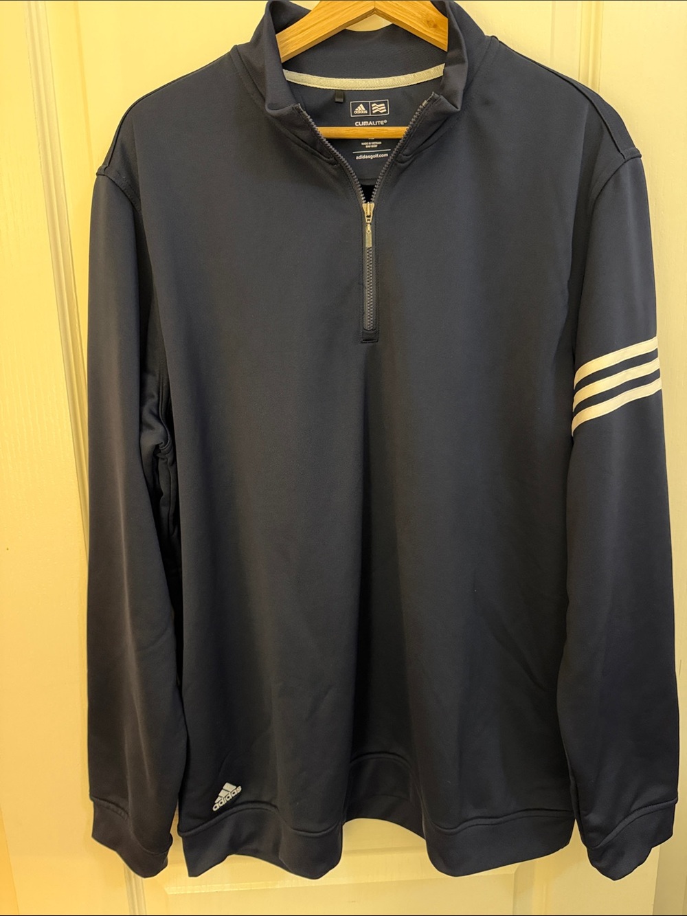 adidas Navy 1/4 Zip Performance Jacket with White Stripes